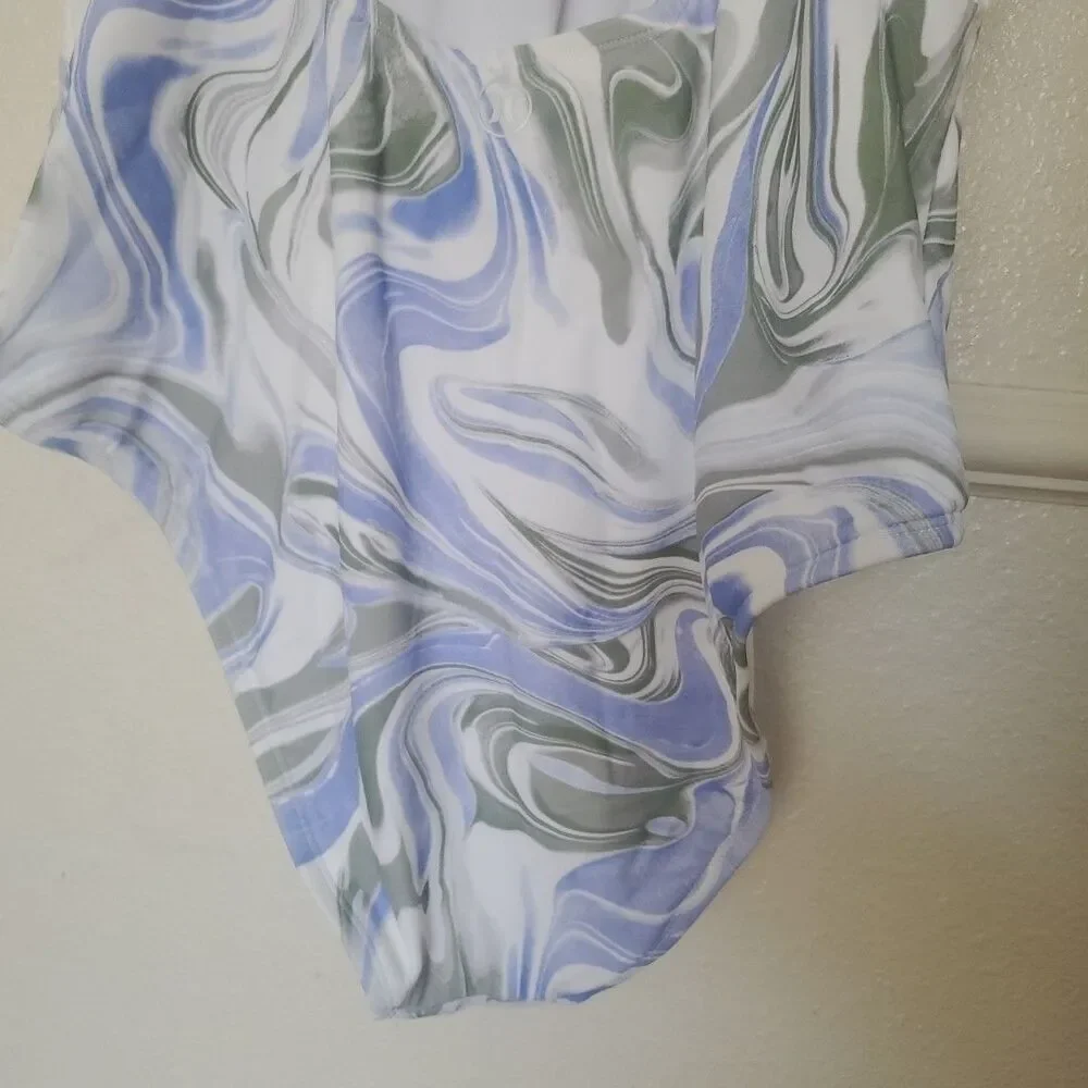 Hurley Womens XXL Marble Swirl One Piece Swimsuit Blue White Strappy Back XXL